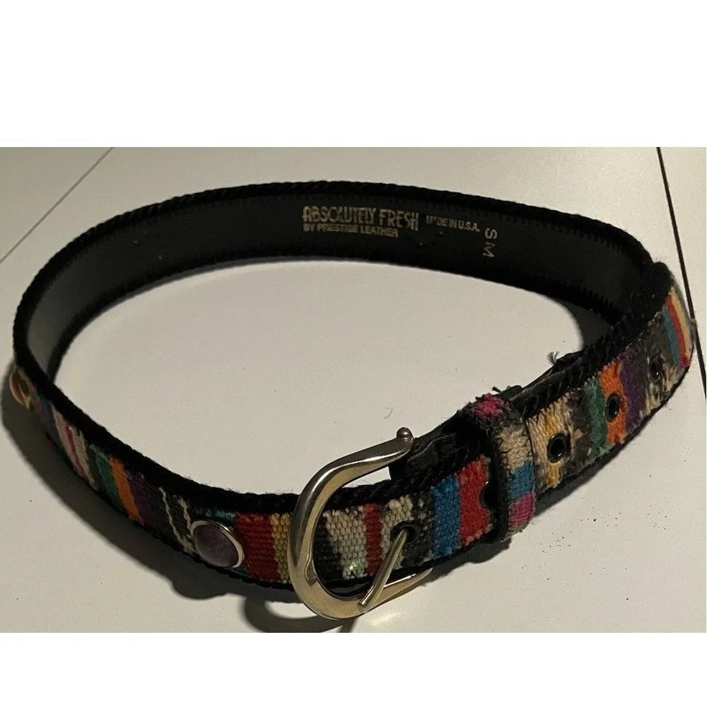 Absolutely‎ Fresh Prestige Leather Woven Multi-Color Cabochon Studded Belt S/M